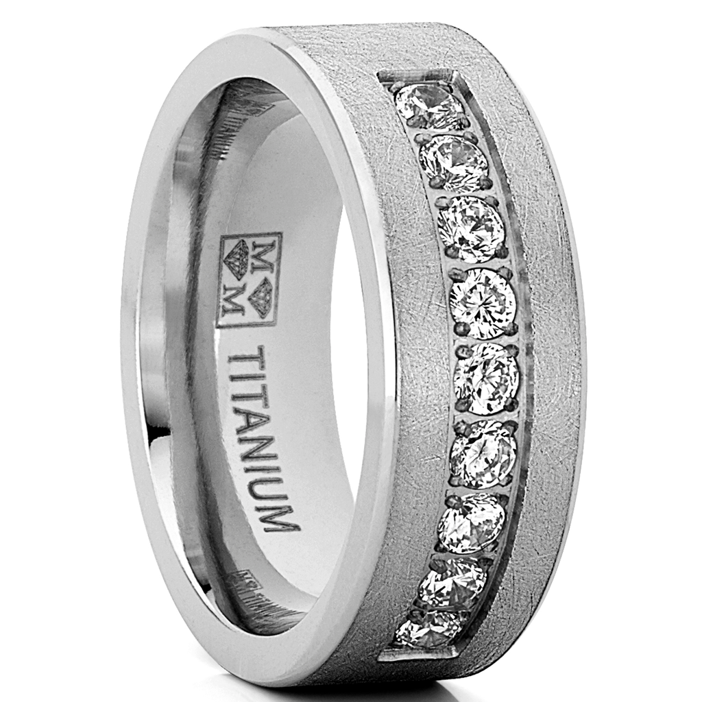 1 Carat Moissanite Mens Wedding Band Frosted Ice Ring 9 Pavé-Set Stones 8MM