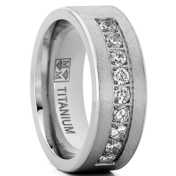 1 Carat Moissanite Mens Wedding Band Frosted Ice Ring 9 Pavé-Set Stones 8MM