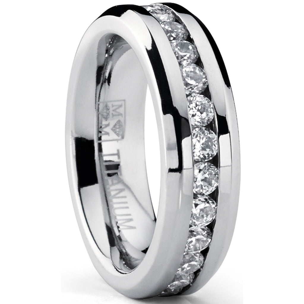 Women's Eternity Titanium Ring 2.4 Carats Cubic Zirconia Wedding CZ 6MM Sizes 4-9