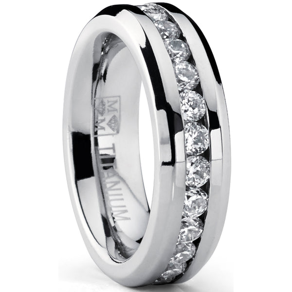 Women's Eternity Titanium Ring 2.4 Carats Cubic Zirconia Wedding CZ 6MM Sizes 4-9