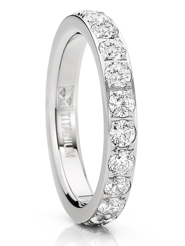 Women's 3MM Ladies Titanium Eternity Engagement Band Wedding Ring Pave Set Cubic Zirconia Sz 4-9