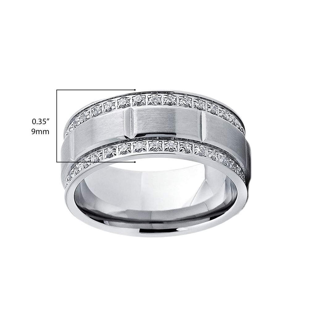 Titanium Ring Comfort Fit 9MM Wide Titanium Wedding Band Eternity Ring Mens Womens Engagement Bands White Cubic Zirconia outlet Inlay Beveled Edges