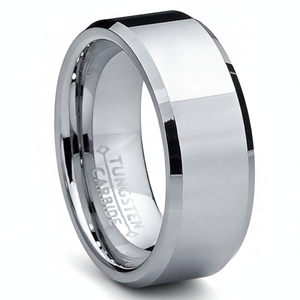 Men's High Polish Beveled Edge Tungsten Carbide Ring sizes 5 to 15