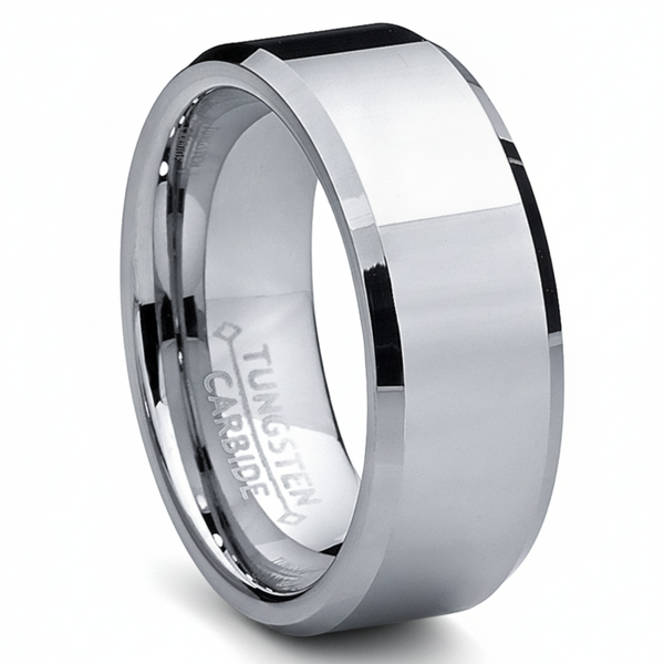Men's High Polish Beveled Edge Tungsten Carbide Ring sizes 5 to 15