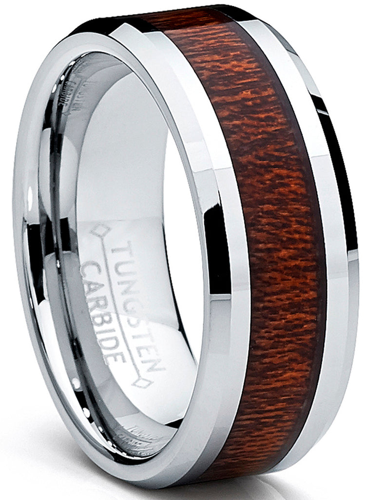 8MM Men's Tungsten Carbide Ring Wedding Band Wood Inlay Sizes 7 to 13