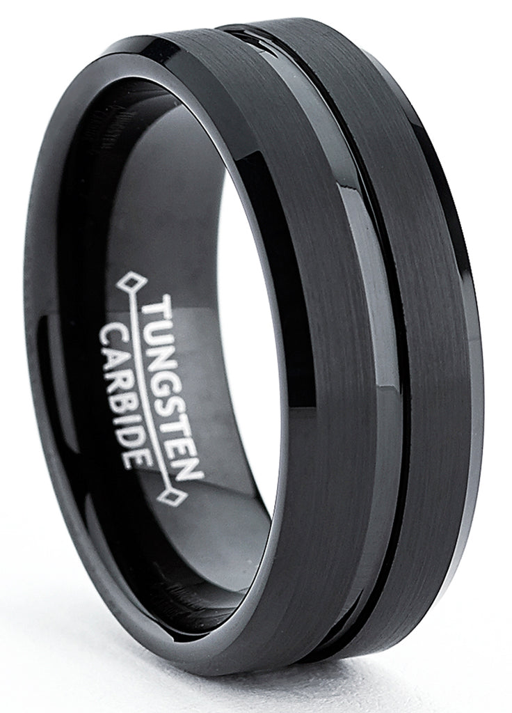 Shuremaster Men's Tungsten Wedding Band - 10mm Wide, Black Brushed, Comfort Fit Size 7.5
