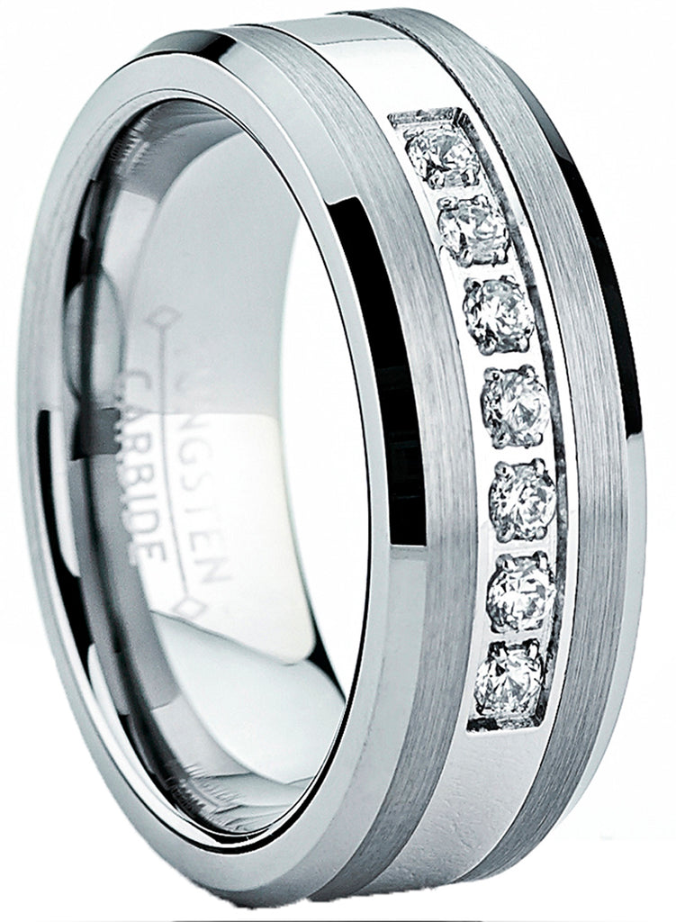 Tungsten Carbide Men's Engagement Wedding Band Ring with Center,Cubic Zirconia 8mm, Sizes 7 to 13