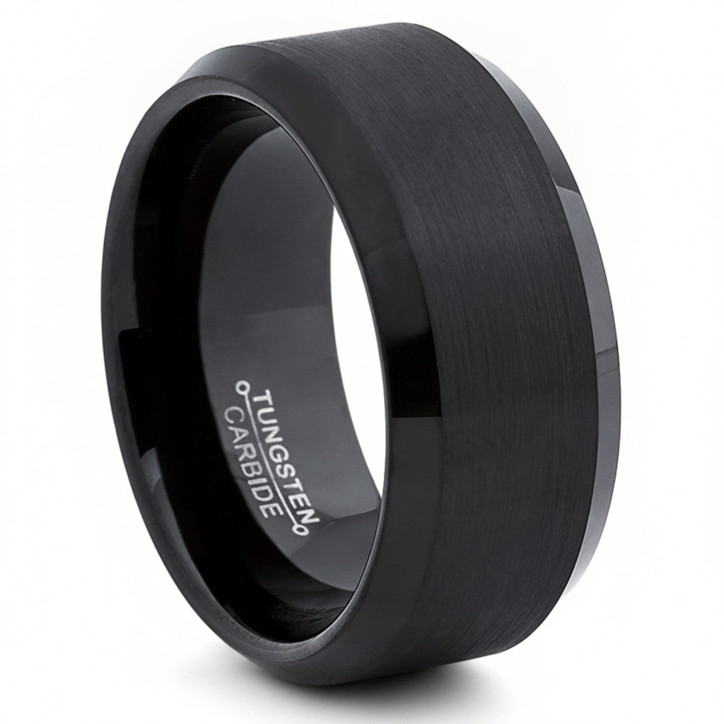 Tungsten Carbide Black Men's Wide Tungsten Carbide Band Ring 10MM,comfort fit Sizes 8 to 15