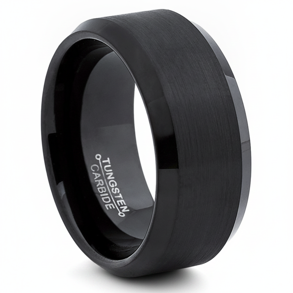 Tungsten Carbide Black Men's Wide Tungsten Carbide Band Ring 10MM,comfort fit Sizes 8 to 15