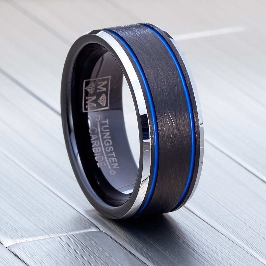 Tungsten Carbide With A Blue Line Ring