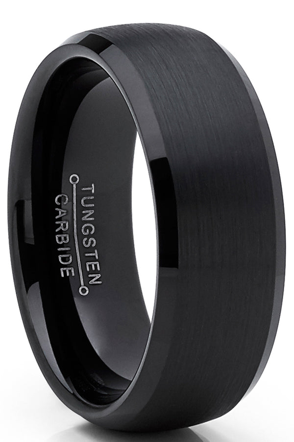 Men's Black Tungsten Wedding Band Ring Dome 8MM Comfort-fit