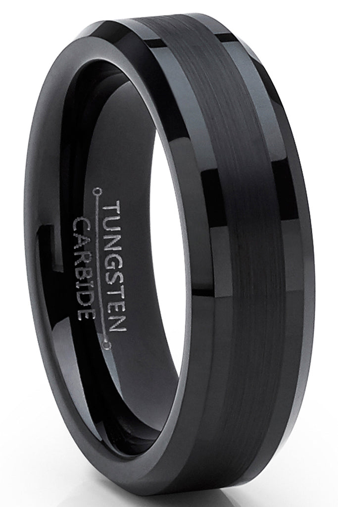 Tungsten Carbide Black Brushed Wedding Band Engagement Ring Comfort Fit 6mm