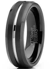 12mm Thick Two-Tone Black Matt Stainless Steel Band Ring – Unisex, Sizes 7-13 (R346) NEW