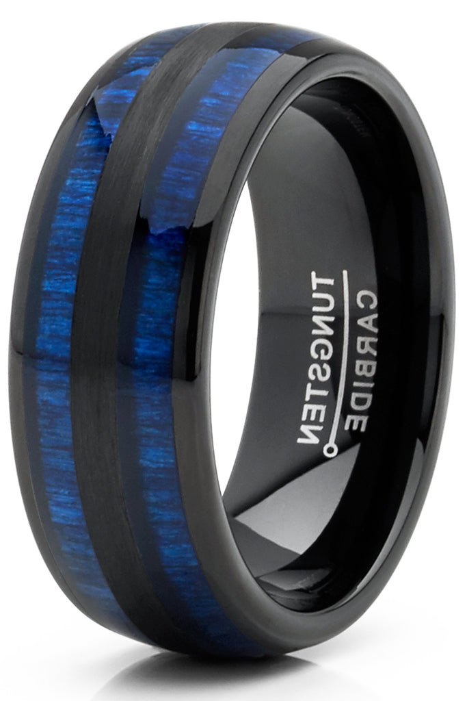 8mm Domed Blue Silver Tungsten Ring store Wedding Band size 10