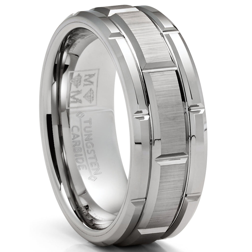 Tungsten Carbide Brick Pattern Wedding Band Engagement Ring 8MM Comfort-Fit