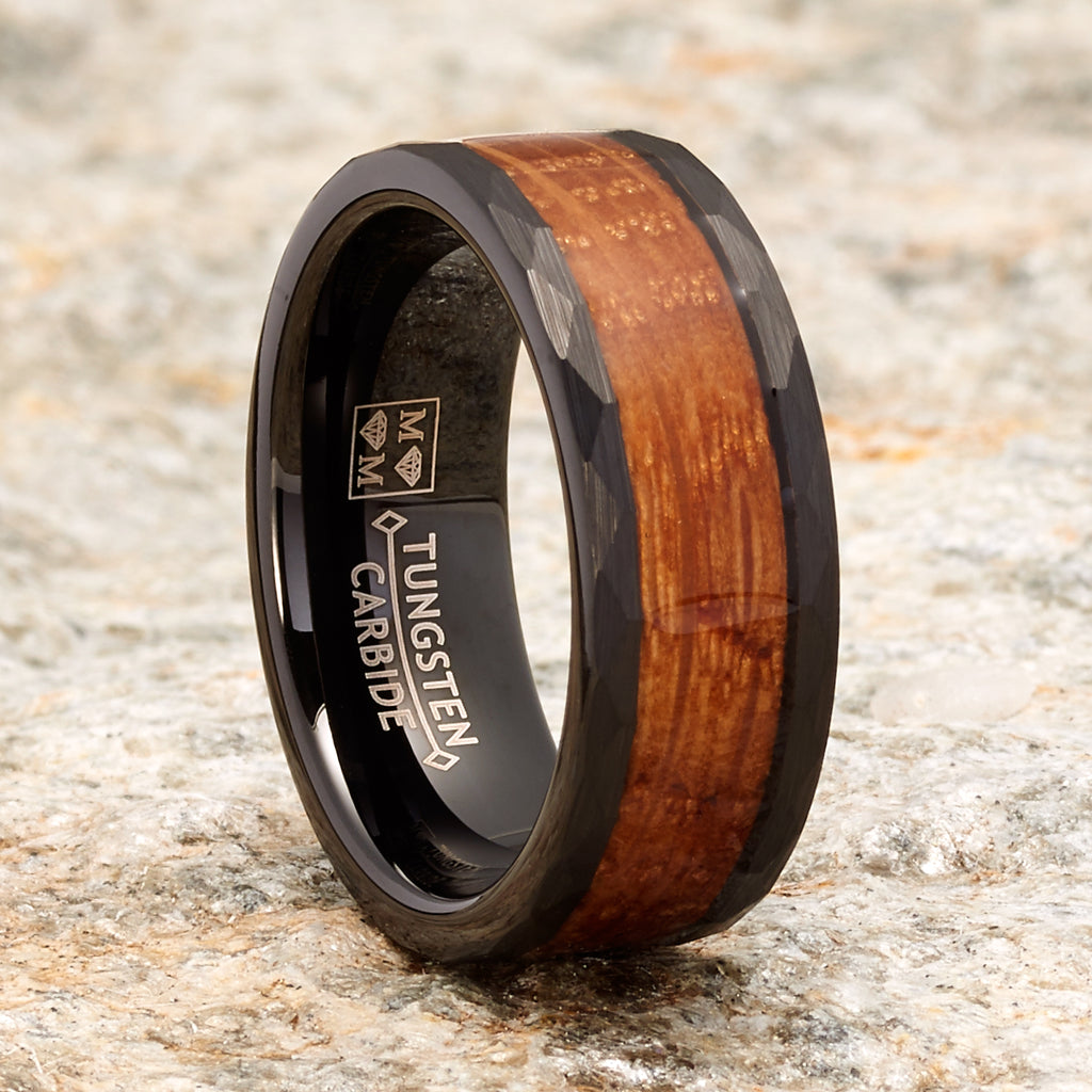 High Quality Mens Black and Wood offers Inlay Tungsten Carbide Wedding Band