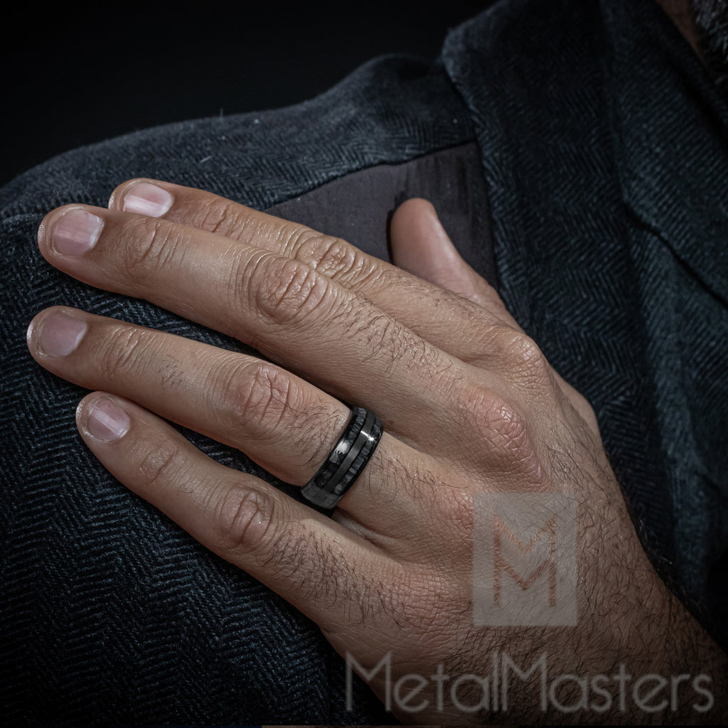 DOUX Men's 8mm Tungsten Carbide Ring With Wood Inlay - Comfort Fit Wedding Band, Scratch Resistant