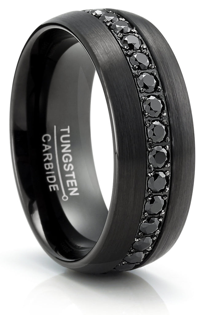 Men's Black Tungsten Ring Wedding Band Black Round 1.7Ct SImulated DIamond CZ Cubic Zirconia 8MM Comfort-Fit
