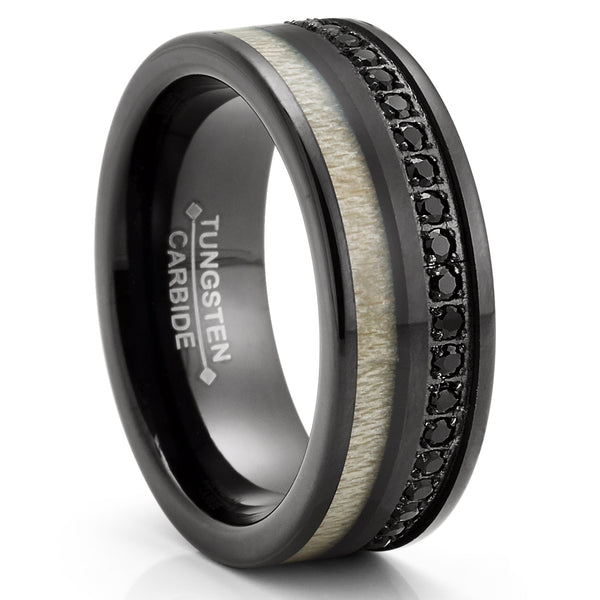 Mens Tungsten Two Toned Wedding Band Black fashion and Rose Gold CZ Comfort Fit Eternity Ring