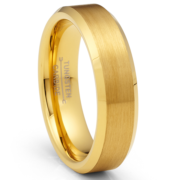 Gold Plated Flat-Top Tungsten Carbide Ring Mens Wedding Band 6MM Comfort-Fit