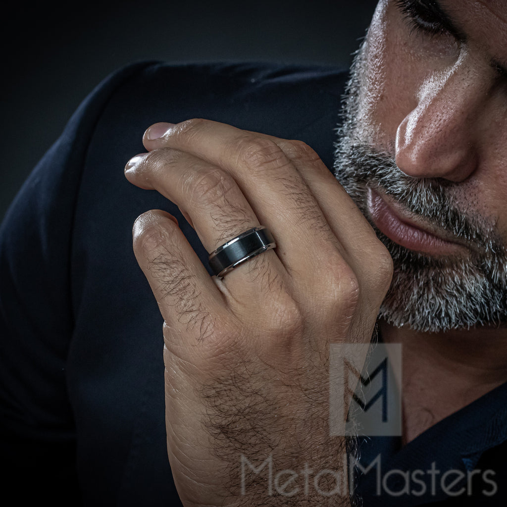 Men's Black Tungsten Wedding Band - 8MM Brushed Comfort-Fit Ring, Sizes 7-15