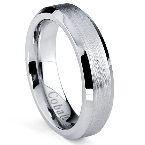 Women's Cobalt Wedding Band Ring Beveled Edges Solid Chrome 5MM