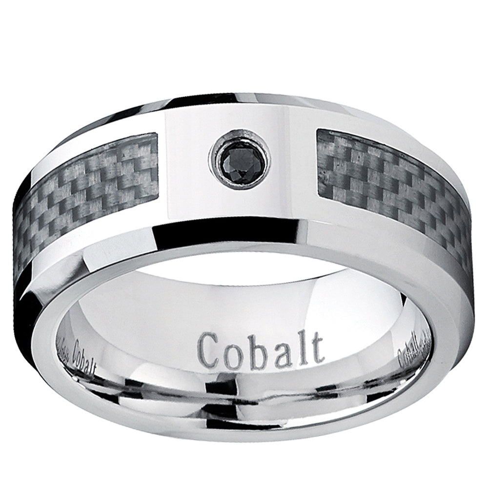 Cobalt Men's Wedding Band Ring with White Carbon Fiber Inlay and