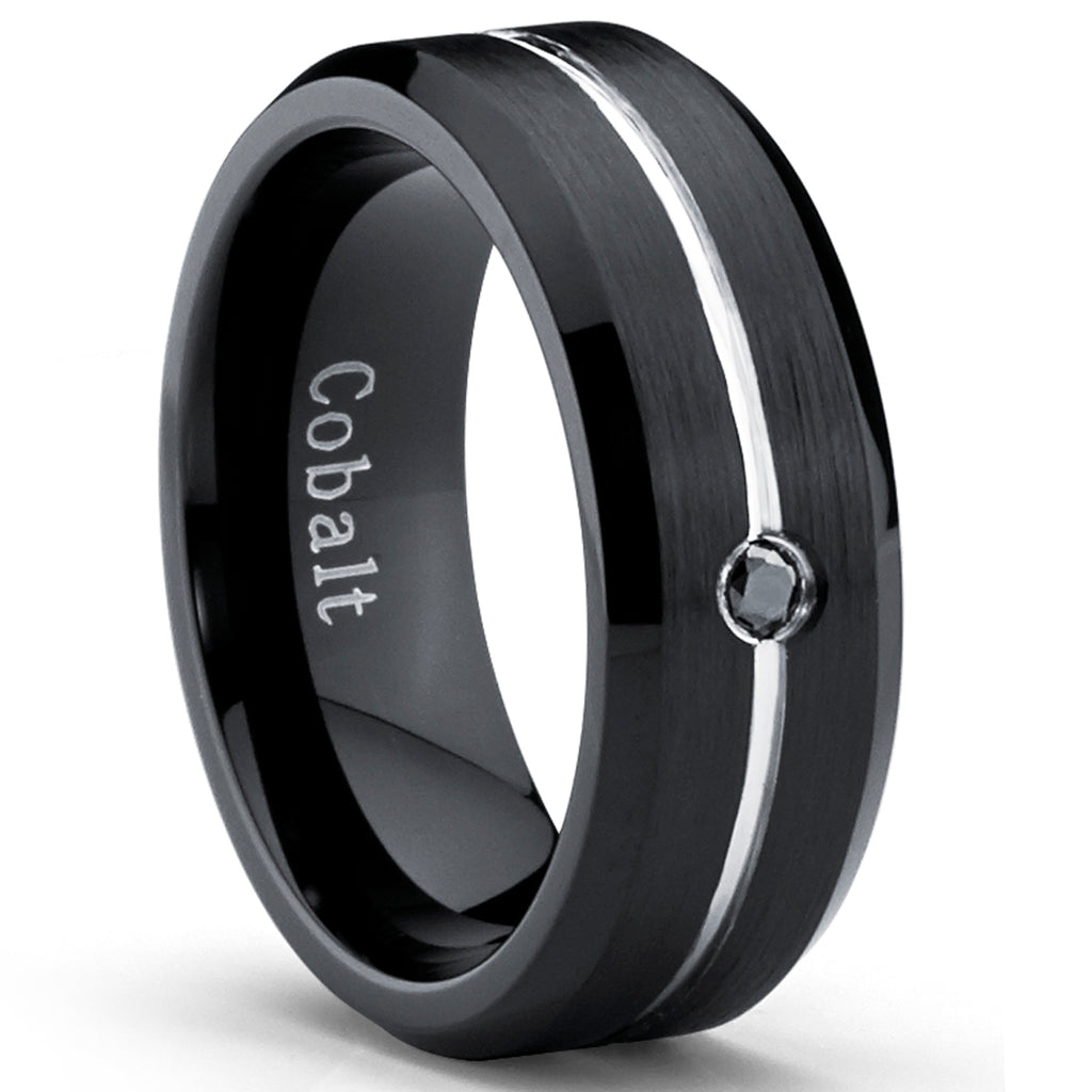 Two Tone Black Cobalt Men's Wedding Band Ring with 0.04 Real Black Diamond