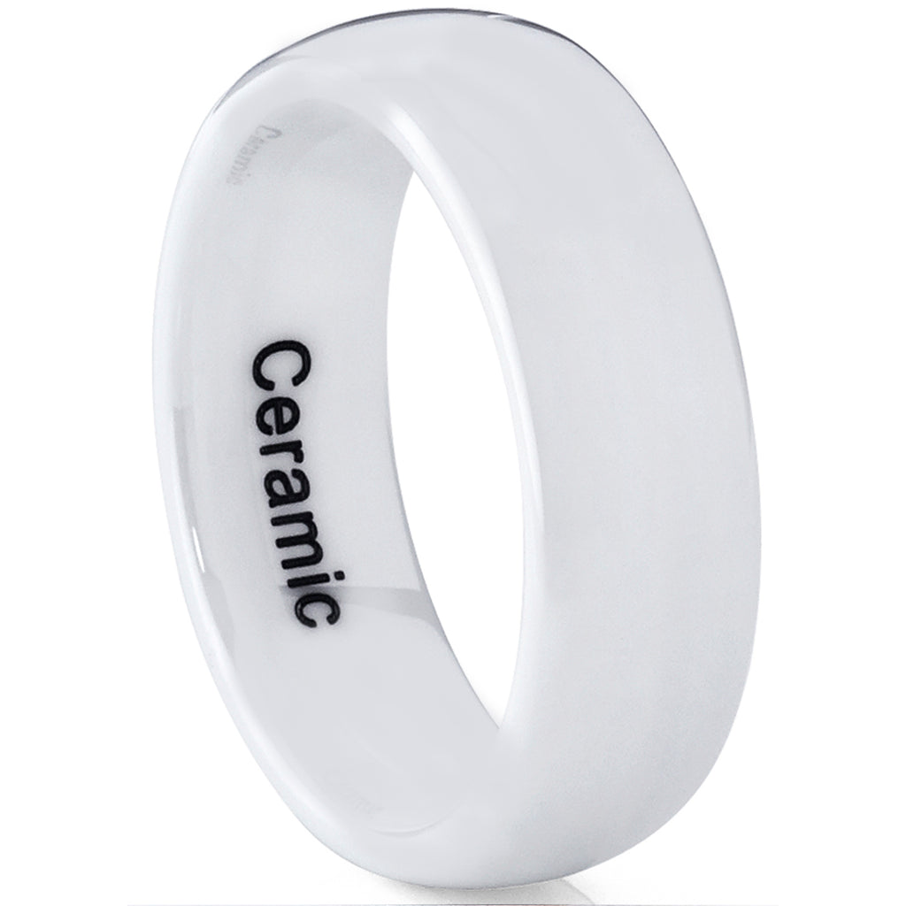 White Dome Ceramic Men's Wedding Band Engagement Ring 7mm