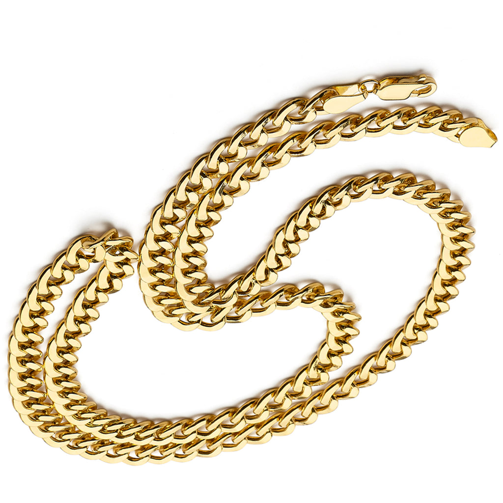The World Jewelry Center 14K Real Yellow Gold Hollow Men's 3.5mm Cuban Curb Chain Necklace with Lobster Claw Clasp