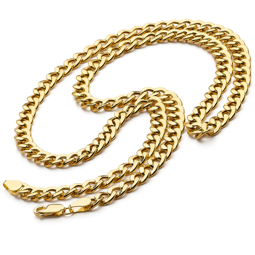14K Real Yellow Gold 6.5MM Flat Hollow Curb Chain Necklace with Lobster Claw