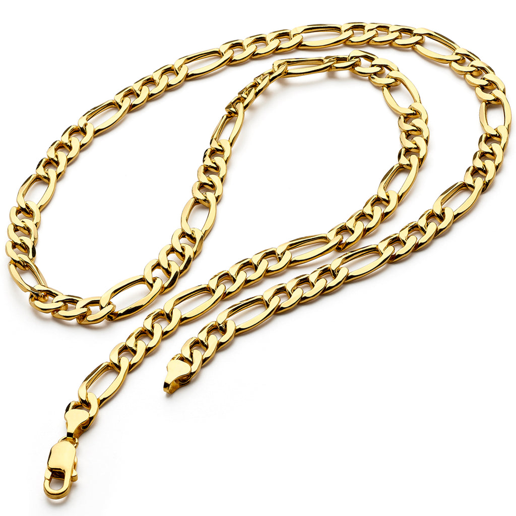Men's REAL 14K Yellow Gold Hollow Figaro Chain Necklace / Bracelet 8 MM Lobster
