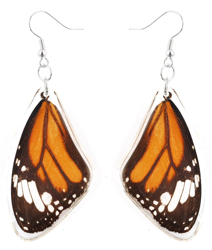 Handmade Sterling Silver Real Striped Tiger Butterfly Wings Dangle Earrings