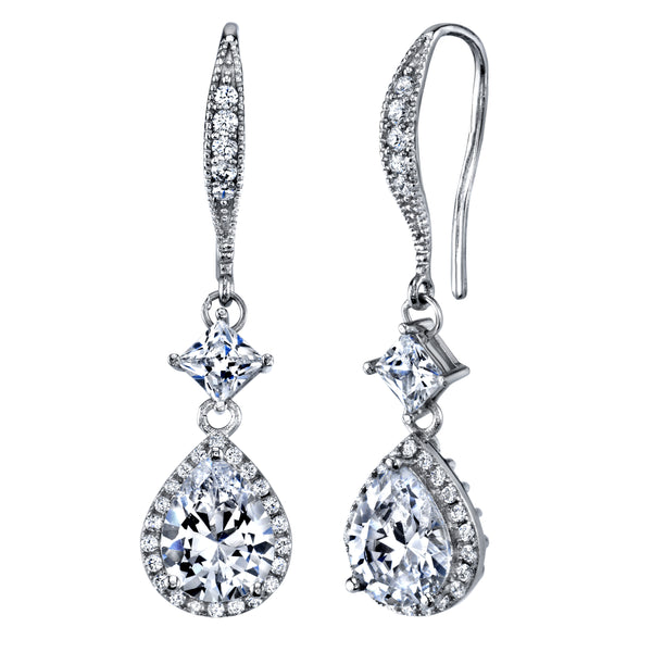 Women's Sterling Silver 925 Cubic Zirconia 4 Ctw Teardrop Bridal Dangle Earrings