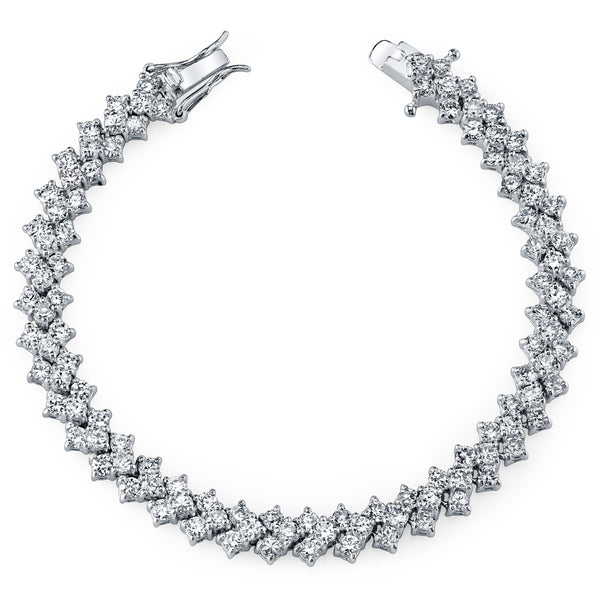 Sterling Silver .925 Round-Cut 3 Row Cubic Zirconia Tennis Bracelet, 4.55 TCW