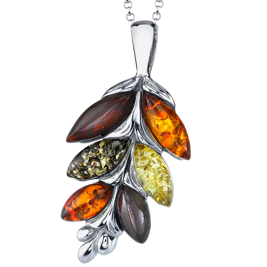 Sterling Silver Baltic Amber Ash Leaf Pendant Necklace 18" Rolo Chain