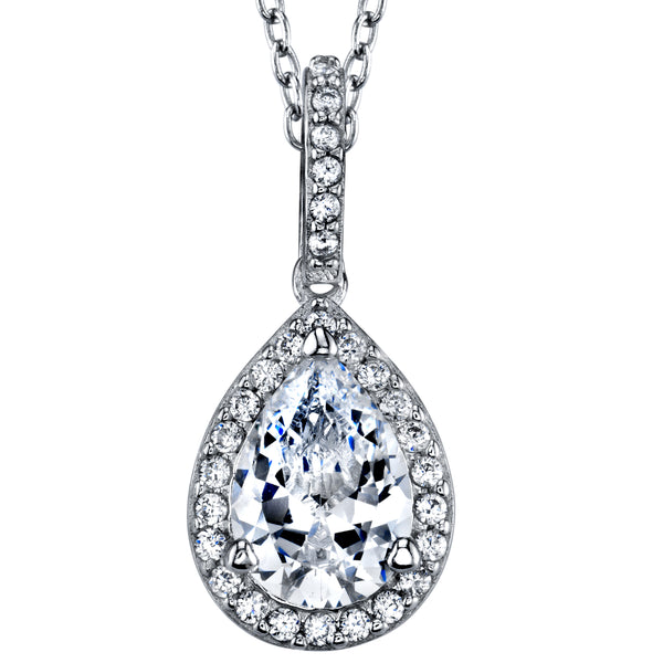 Sterling Silver 925 1.5ct Pear Cubic Zirconia Pendant Halo Necklace 18"