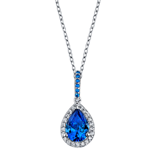 Sterling Silver 925 Pear Swiss Blue Topaz Cubic Zirconia Pendant Necklace 18"