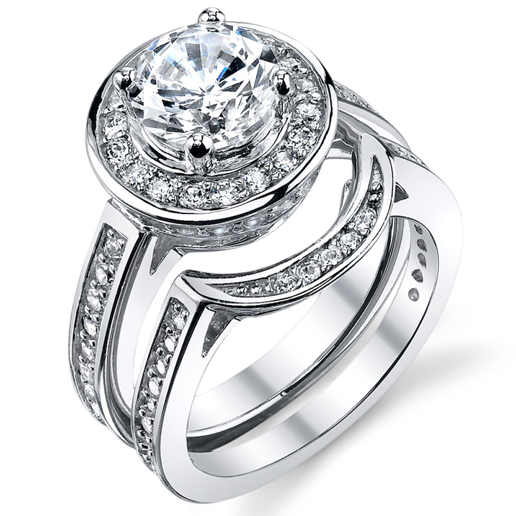 Women's 1.5 Carat Round CZ Sterling Silver Wedding Engagement Ring Bridal set Cubic Zirconia Sizes 5-9