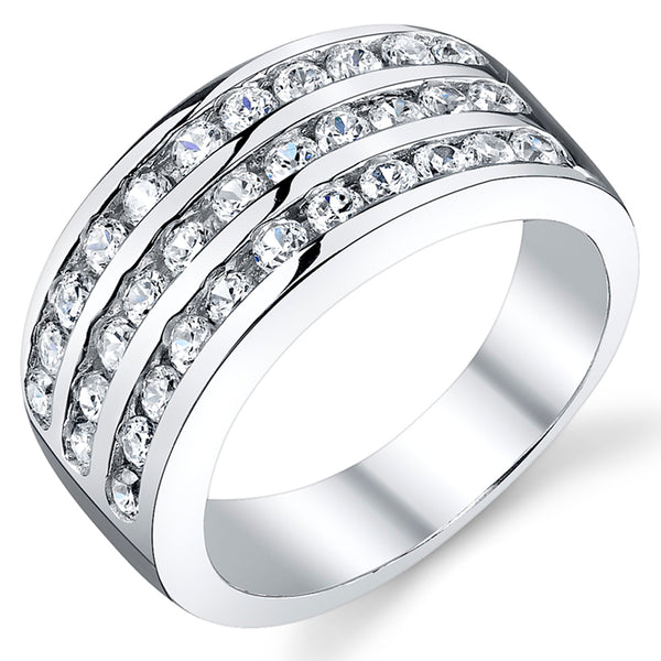 Men's Cubic Zirconia Wedding Band Ring Sterling Silver 10MM Sizes 7 to 12
