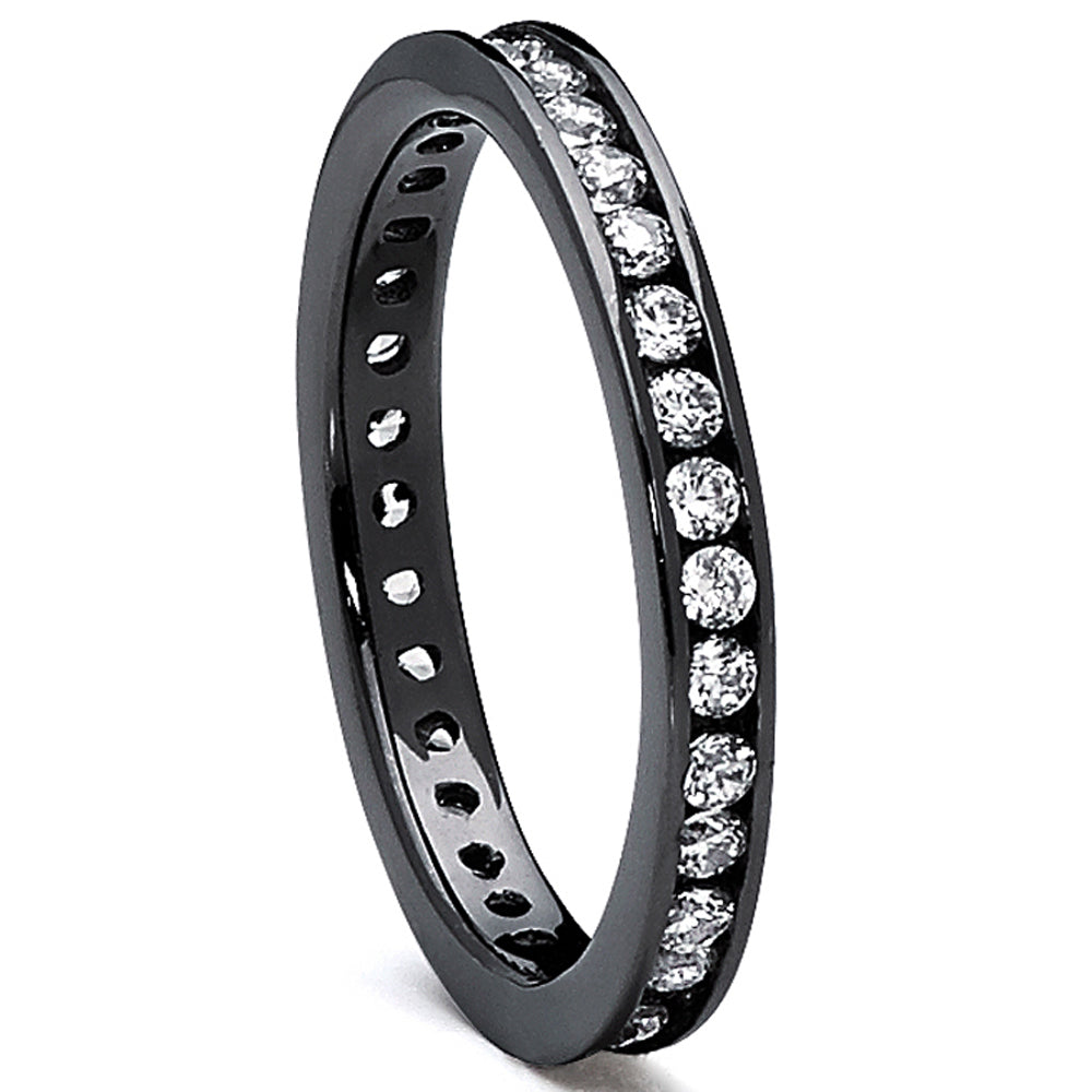 Sterling Silver 925 Women's Black plated Eternity Ring Engagement wedding  Band with Cubic Zirconia