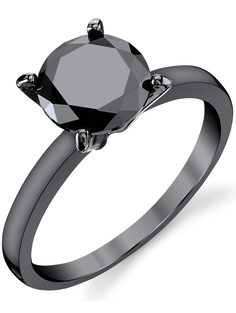 Women's 2 Carat Round Black Cubic Zirconia Black Sterling Silver 925 Wedding Engagement Ring