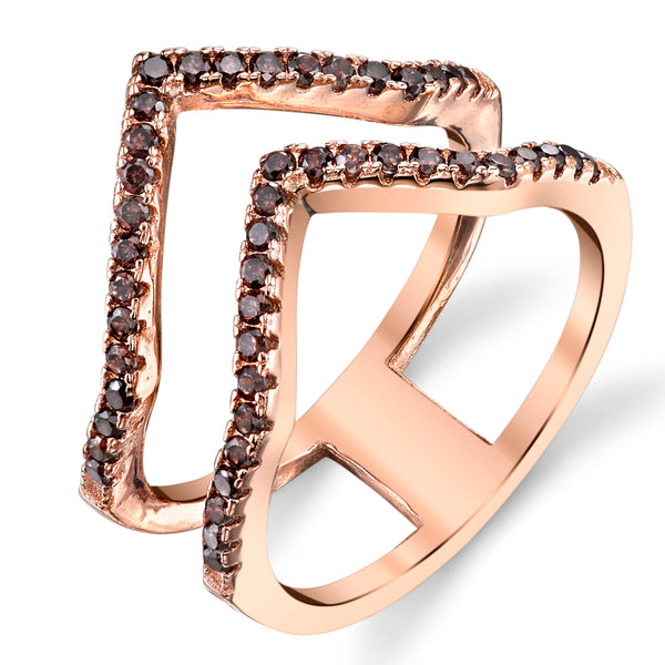 Women's Rose Plated Sterling Silver .925 Ring Round Cut Brown Cubic Zirconia