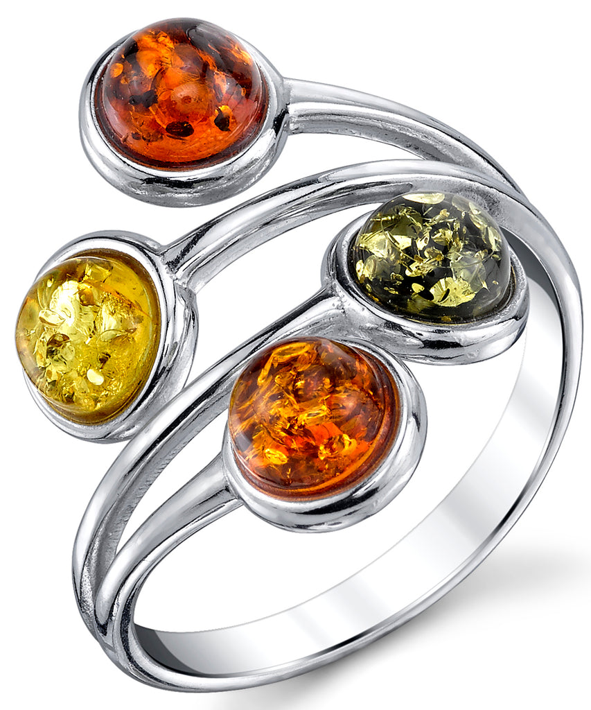 Women's Sterling Silver Baltic Amber RingCabochon Cherry Honey Olive Cognac Sizes 5-9