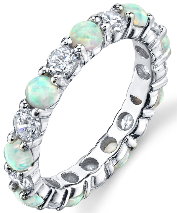 Women's Sterling Silver 925 White Fire Created Opal Cubic Zirconia Eternity Ring Wedding 3.5MM