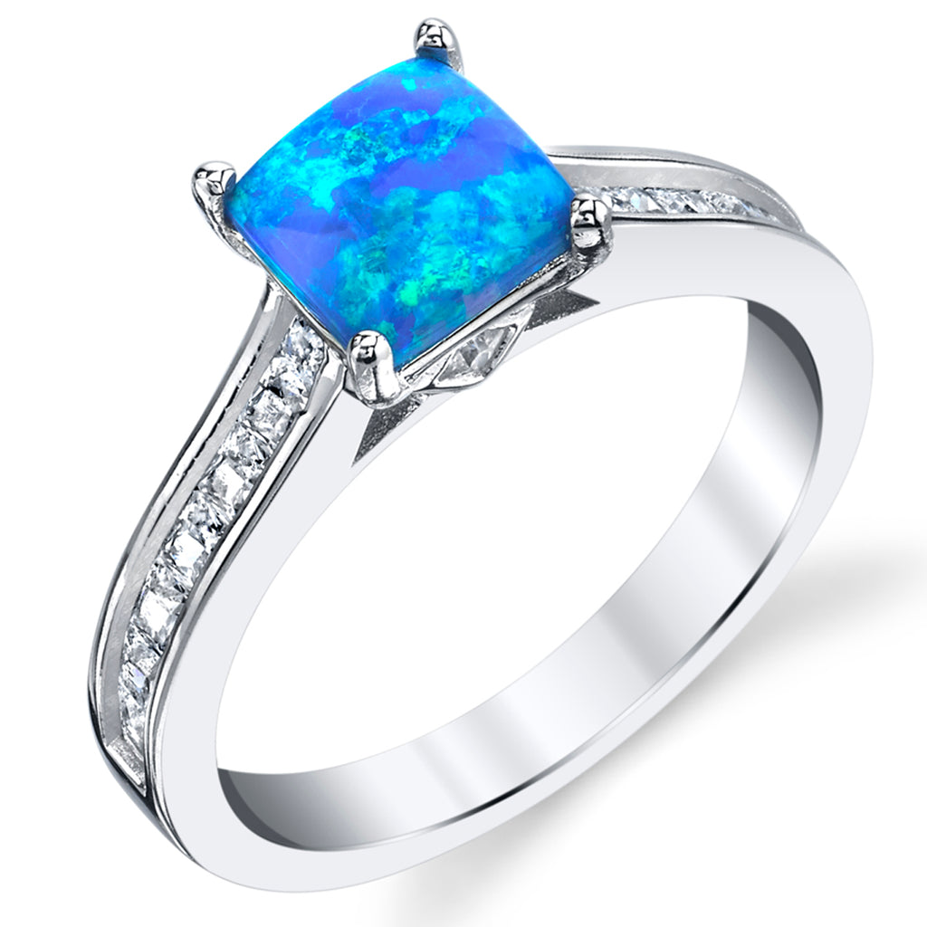 Women's Sterling Silver 925 Blue Fire Created Opal Cubic Zirconia Engagement Ring Wedding Band