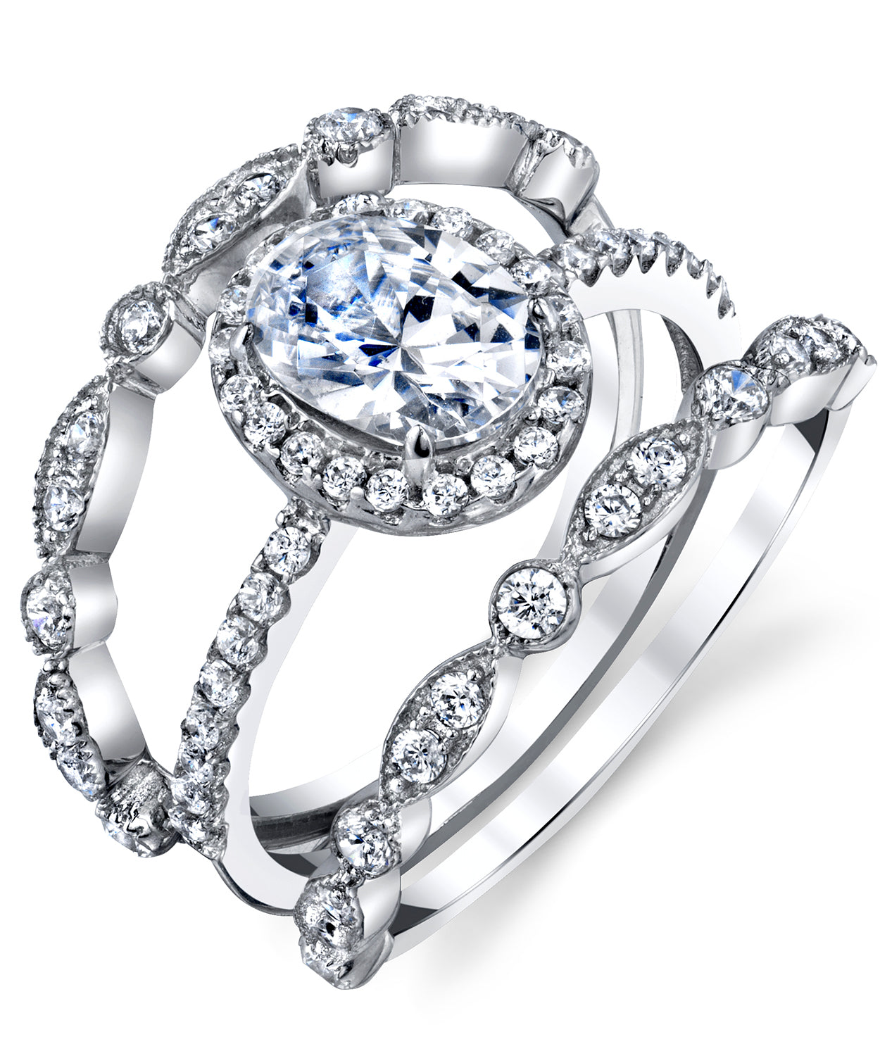 Women's Sterling Silver 925 Engagement Rings Wedding Bridal Set Oval C ...