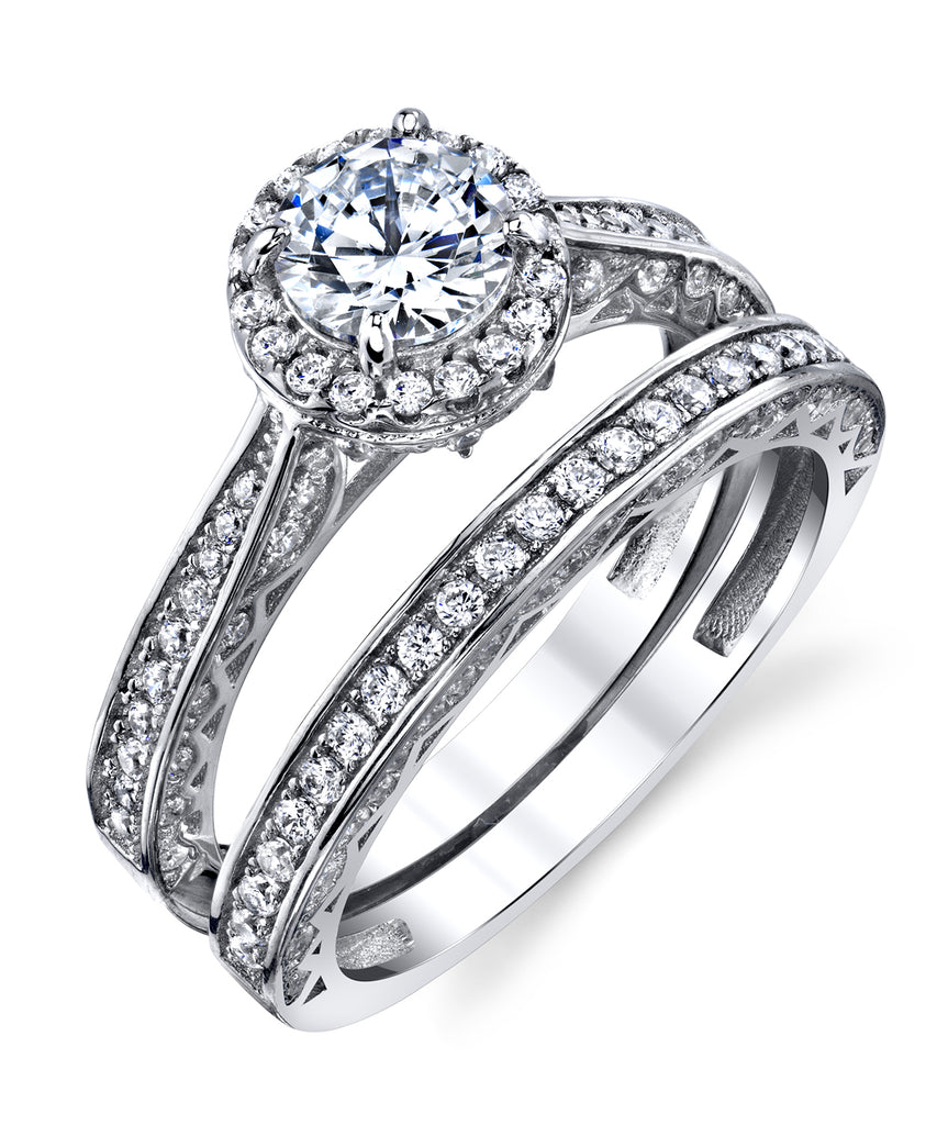 Women's Sterling Silver 925 Engagement Rings Wedding Bridal Set Round-cut Cubic Zirconia 2pcs