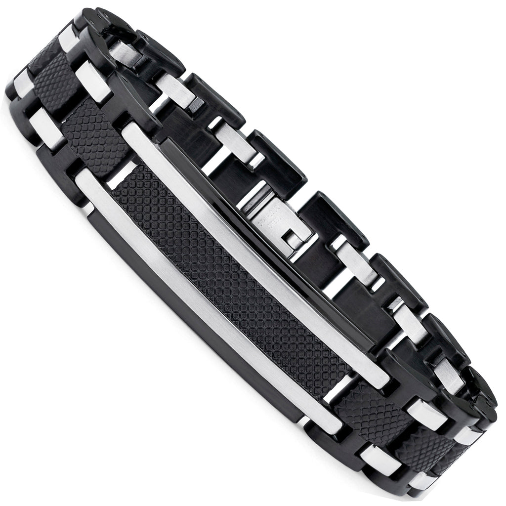 Men's Two Tone Black Stainless Steel ID Bracelet 8.25" Can be sized down