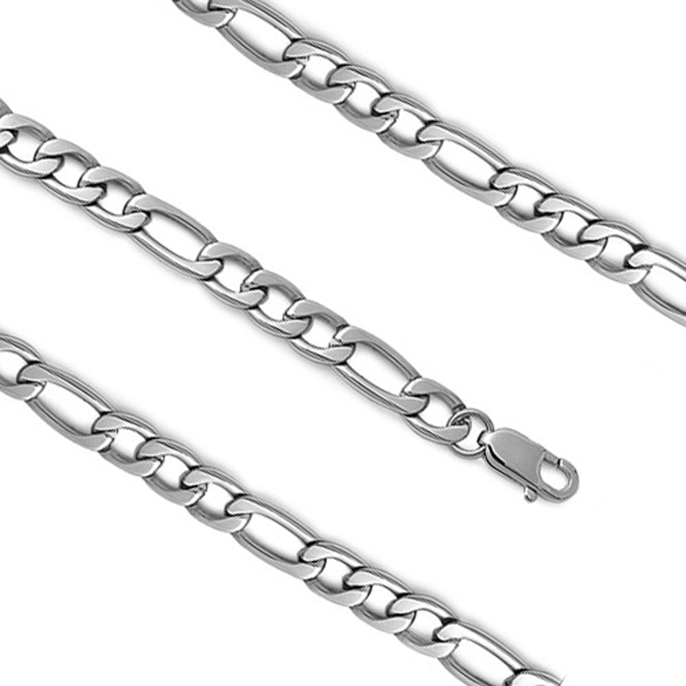 8MM Solid Men's Stainless Steel Figaro Chain Bracelet 9"